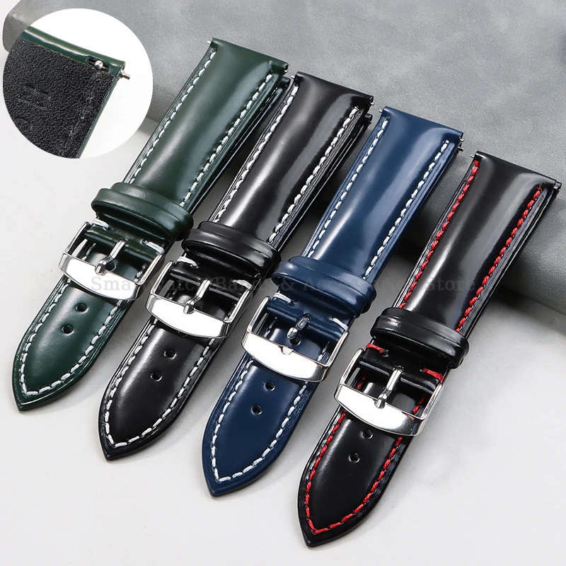 

20mm 22mm Waterproof Leather Watch Strap for Seiko for Omega Universal Watch Band Men Quick Release Wrist Band Glossy Bracelet