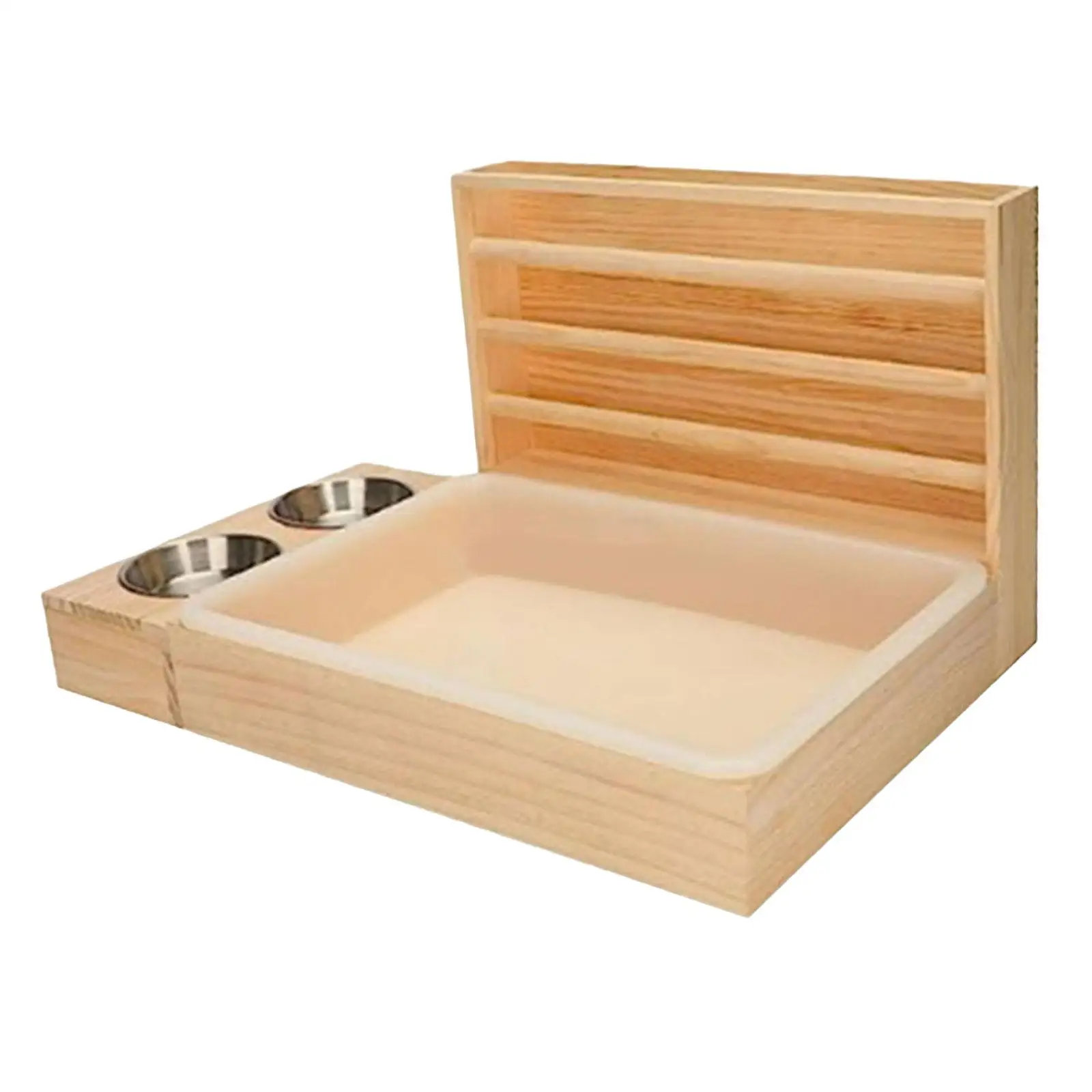 Bunny Hay Manger Wooden Hay Feeder with Litter Box Bowls Water Feeder