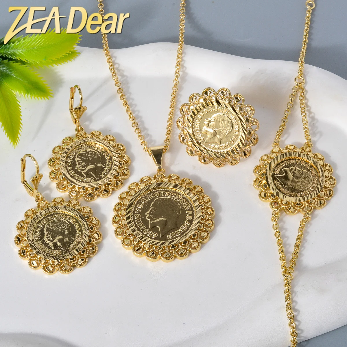 

ZEADear Napoleon Figure Round French Coin Pendant Necklace Bracelet Earring Rings Middle East Wedding Jewely for Bridal 2024 New