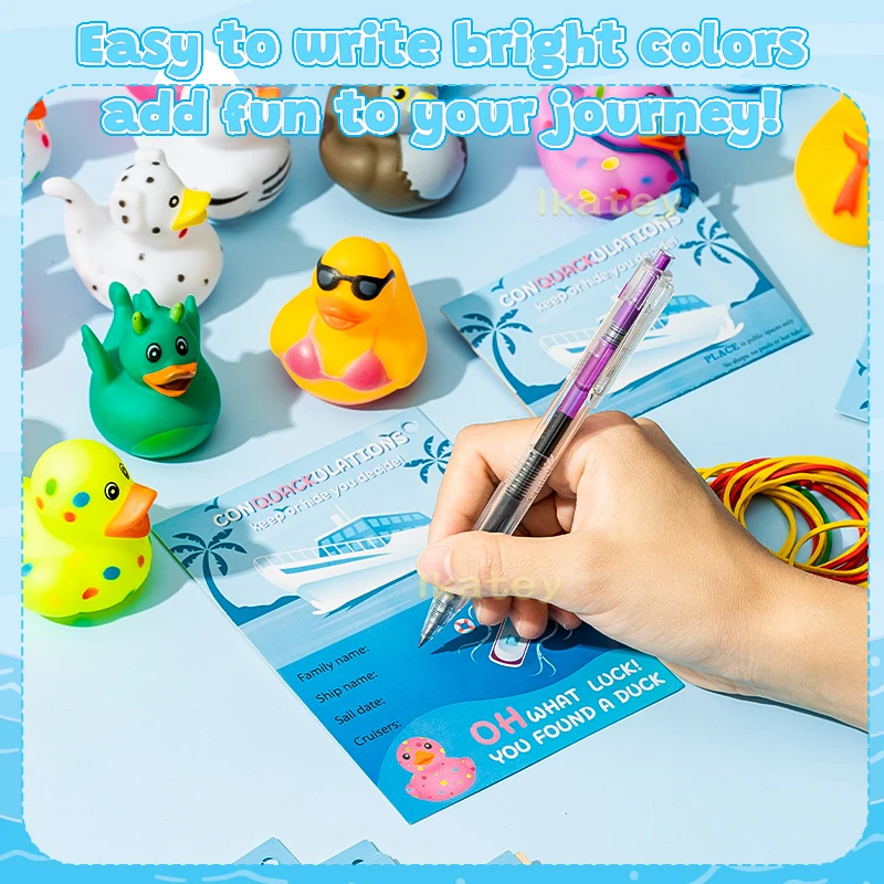 60PCS Cruise Duck Tags Kits Multi-Colored Rubber Ducks for Cruise Ships Cruise Ducks Hiding with Tags Passport Card Rubber Bands