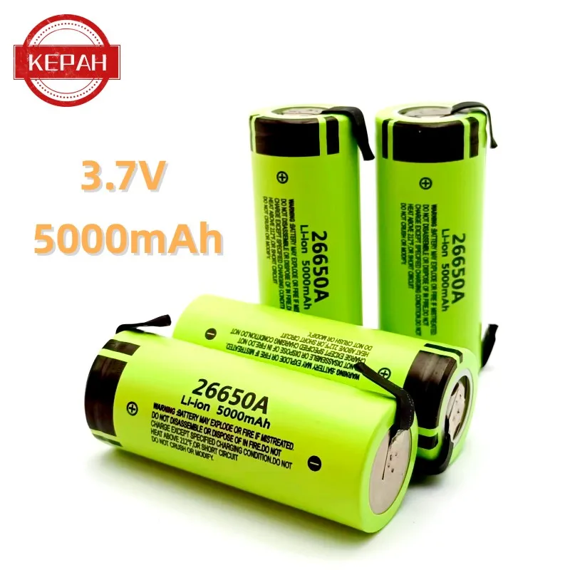 100% Original 26650A 3.7V 5000mAh Large Capacity 26650 Lithium Ion Rechargeable Battery +with DIY Nickel Sheet