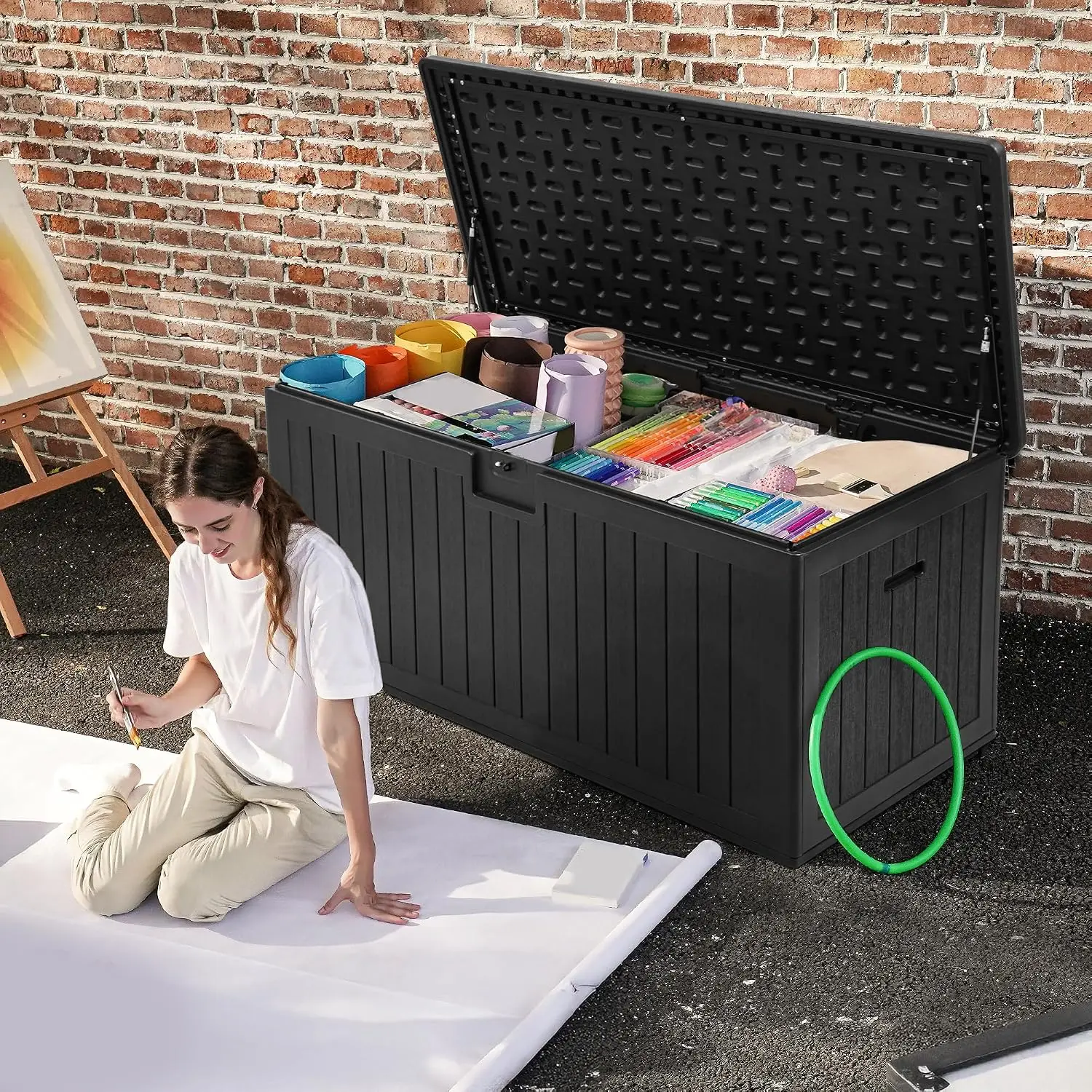 180 Gallon Double-Wall Deck Box, XL Large Resin Outdoor Storage Box, Lockable & Waterproof, Double as Seating, 1000lbs