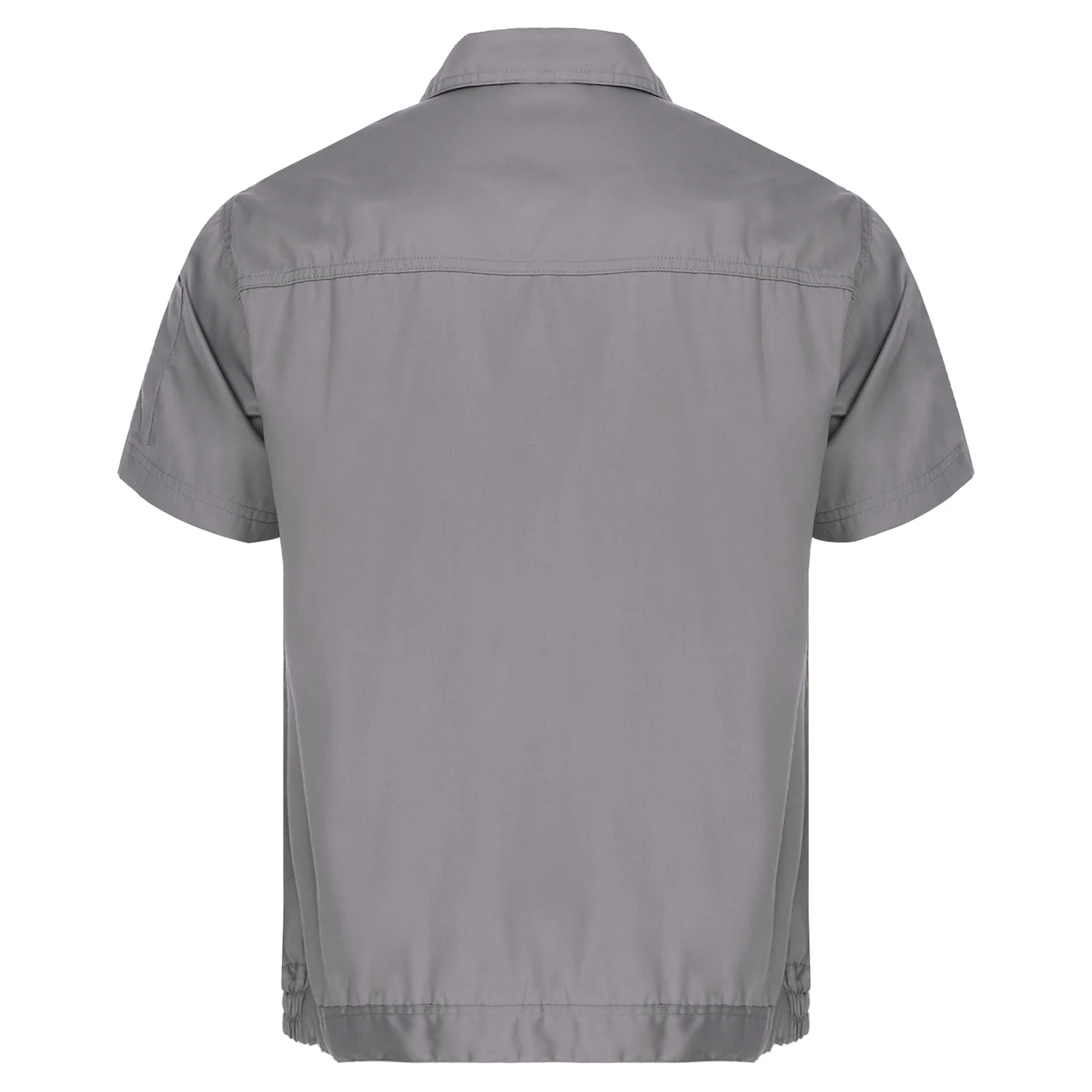 Mens Short Sleeve Work Shirt Turn-Down Collar Jacket Factory Workshop Garage Uniform with Pockets Engineering Workwear