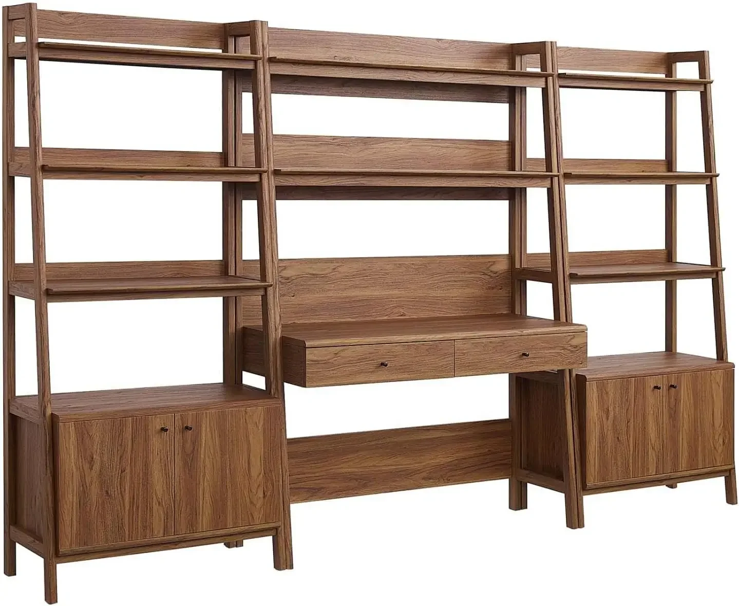 3-Piece Home Office Desk and Bookshelf Display Case in Walnut