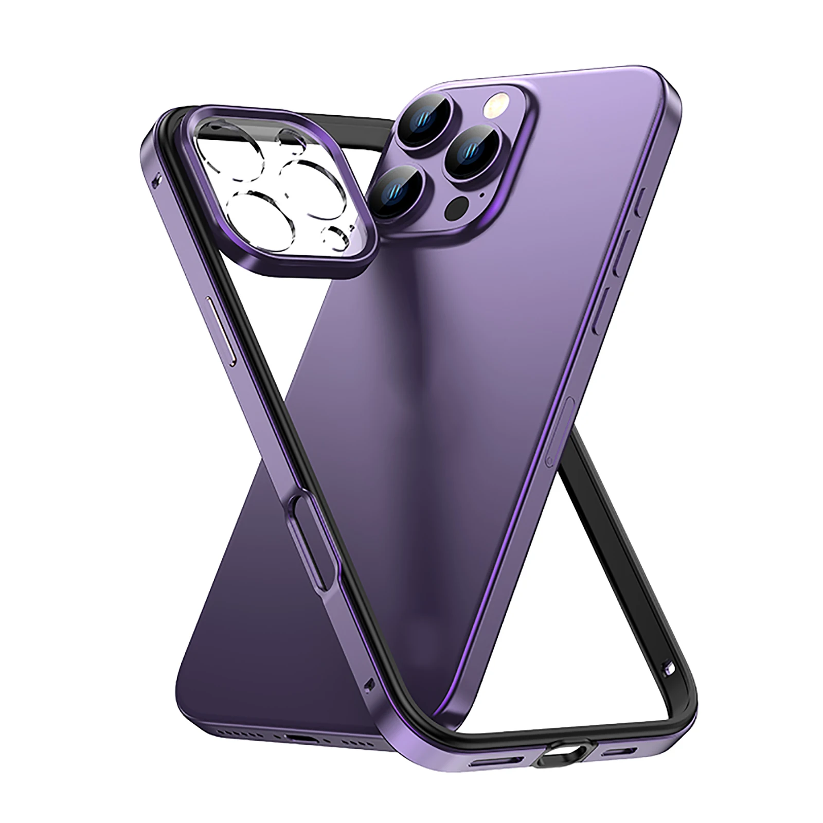 Case for iPhone 16 Pro Max/16 Pro/16 Plus/16, Slim No Back Design Excellent Heat Dissipation Aluminum Metal Frame Soft TPU Inner