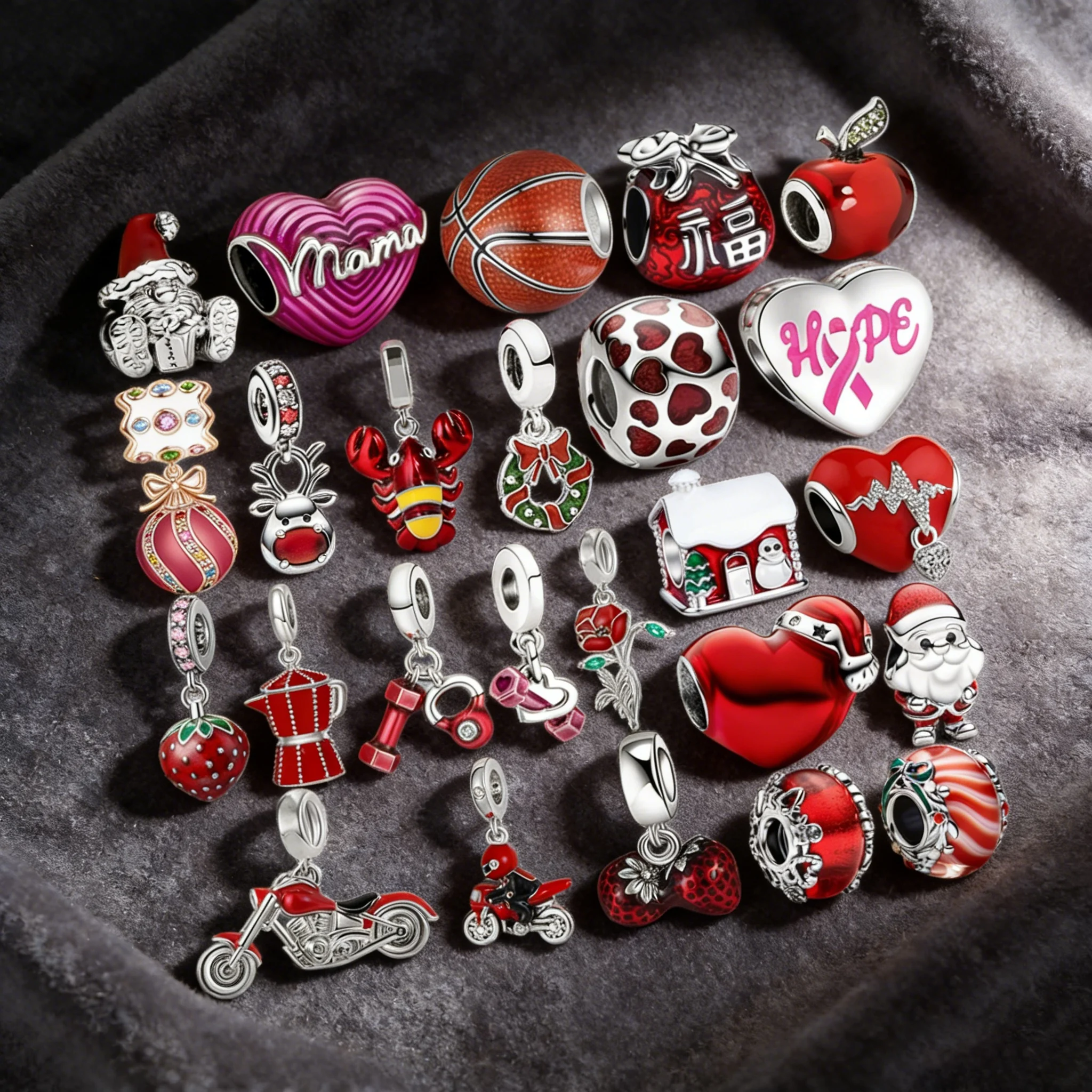

НОВИНКА 2026: Сверкающий красный рождественский оригинальный шарм-сердце с подвесками в виде яблока и клубники, бусины-клипсы для браслетов типа «змейка», подарок для самостоятельного изготовления украшений