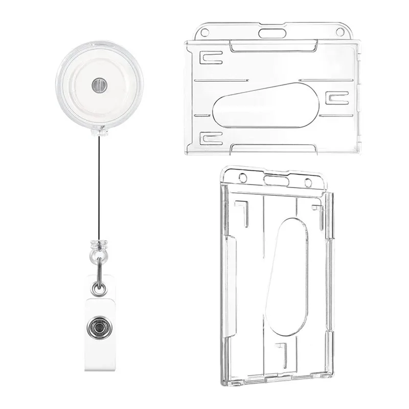 Étui à manches de permis de travail transparent, clip rétractable pour le personnel, porte-carte, étiquette de couverture, enrouleur d'insigne à nervure facile, 1PC