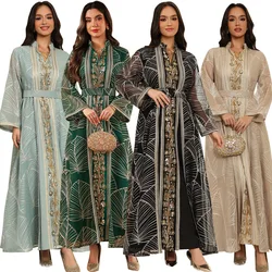 Eid Muslim Party Dress for Women Abaya with Inner Dress 2 Piece Set Jalabiya Ramadan Abayas Robe Caftan Vestidos Largos 2024