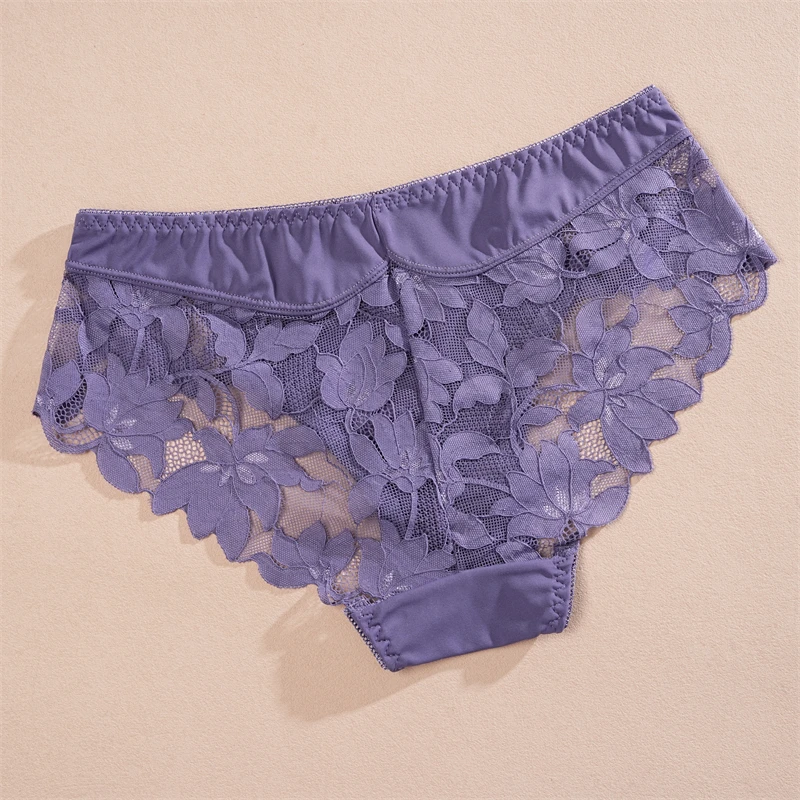 3Pcs/Set S-XXL Women's Lace Hollow Out Underwear Patchwork Seamless Panties Sexy Silk Satin Romantic Briefs Breathable Lingerie