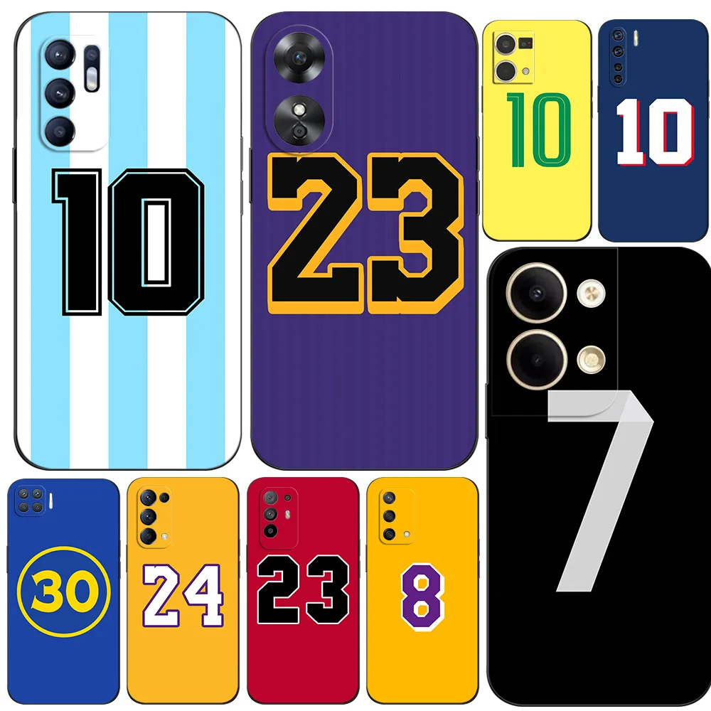 Black Tpu Case For OPPO A18 A38 A78 A98 A17 A17K A57 A57E A57S A77 A77S 2022 4G 5G football basketball numbers