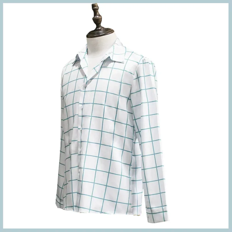 American Movies Saja Boys Cosplay Costume Group Idol Roleplay Dance Outfit Blouse White Grid Top Man Woman Daily Leisure Suits;3