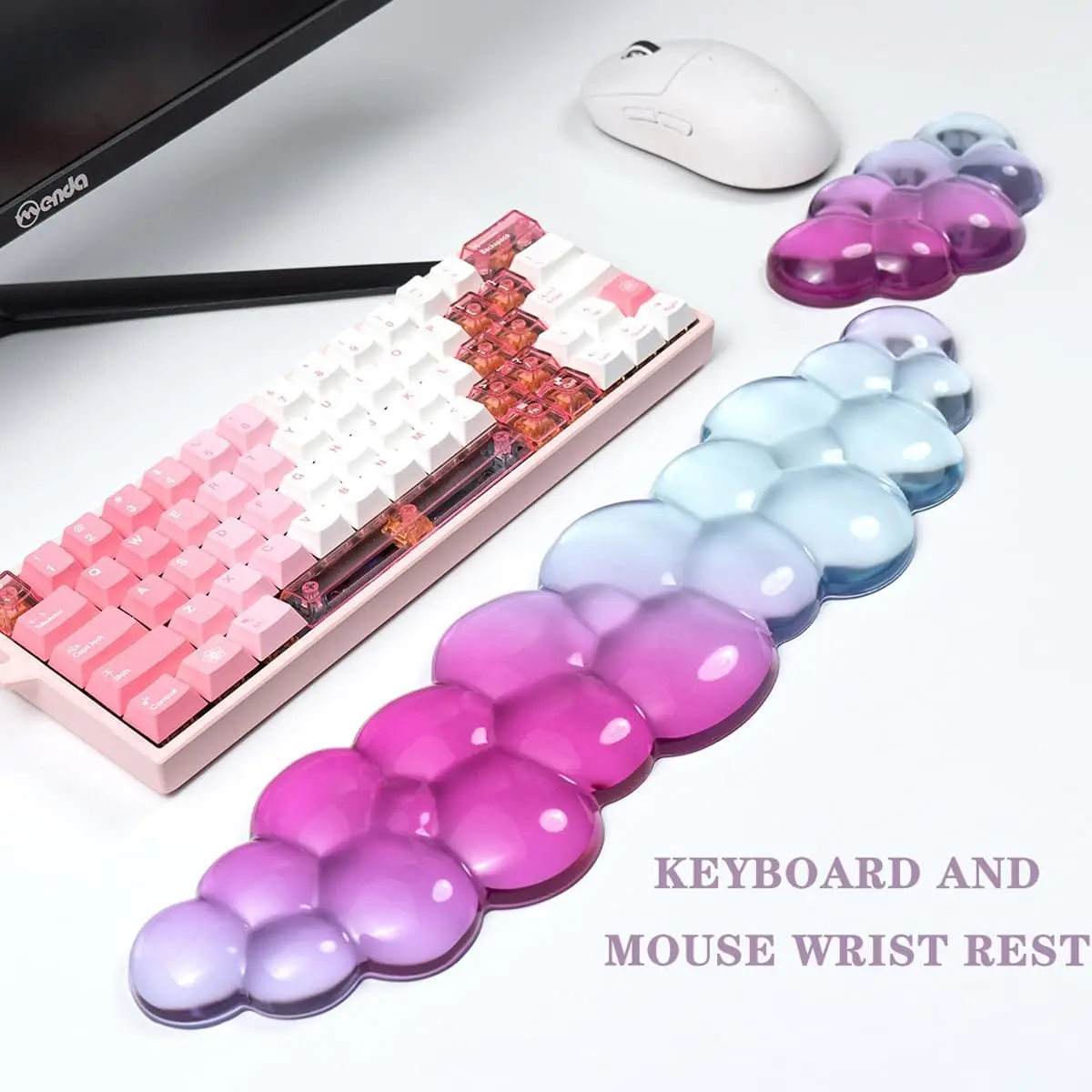 Ergonomic Cloud Silicone Gel Keyboard and Mouse Wrist Rest Set Clear Wrist Rest for Keyboard 60%/68%/75% JJ1630