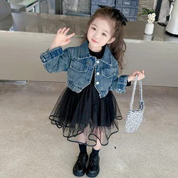 High quality toddler children girls' outfits clothing set denim shorts jacket+tutu dress suit for kids girls clothes wear sets