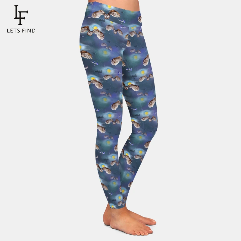 LETSFIND Super Soft คุณภาพสูง Leggings ค้างคาวและรูปแบบแสงจันทร์พิมพ์ฟิตเนสกางเกงสูงเอวยืด Leggins ผู้หญิง