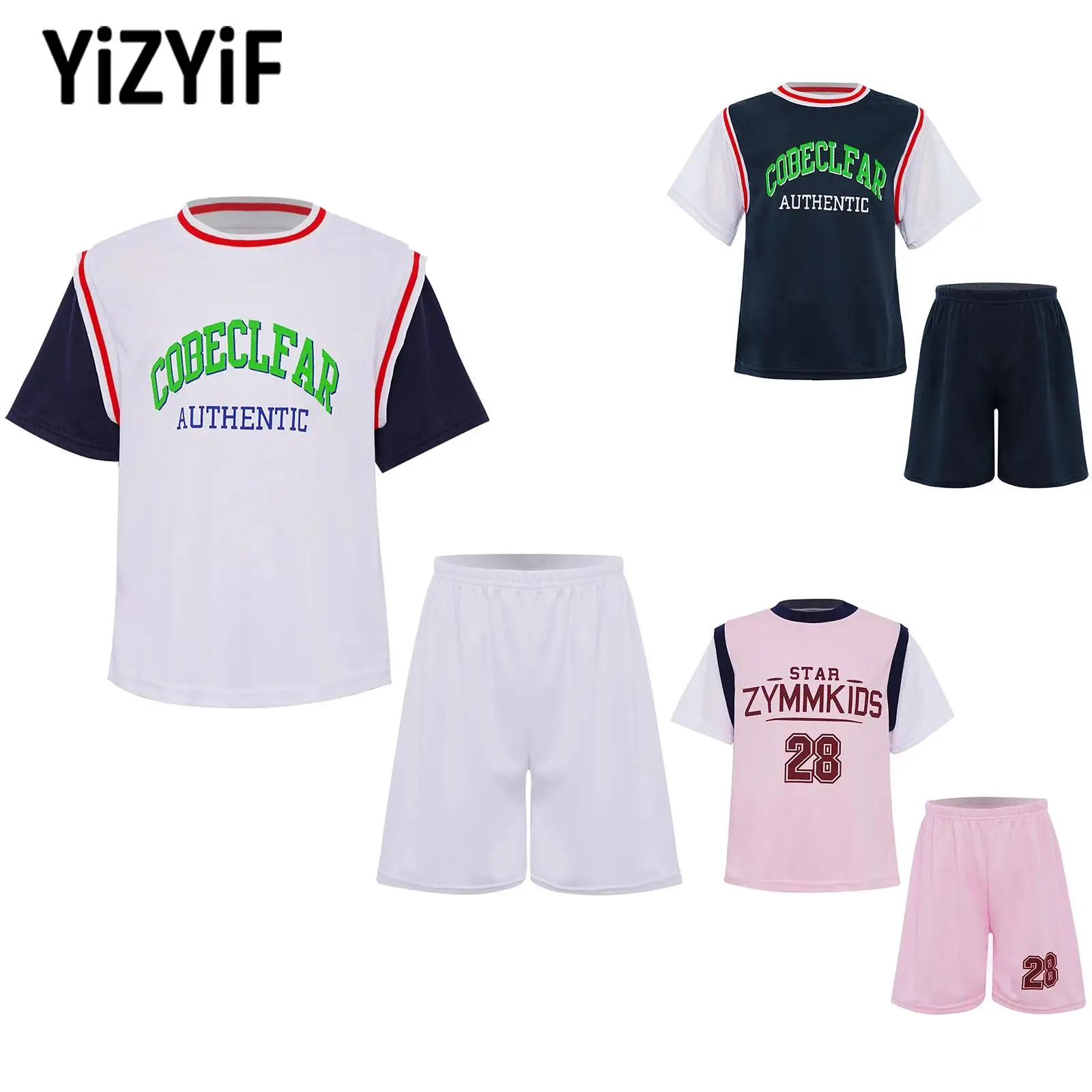 

Children Short Sleeve Football Basketball Outfit Boys Girls Jersey Moisture-Wicking Sports Suit Breathable T-shirt with Shorts