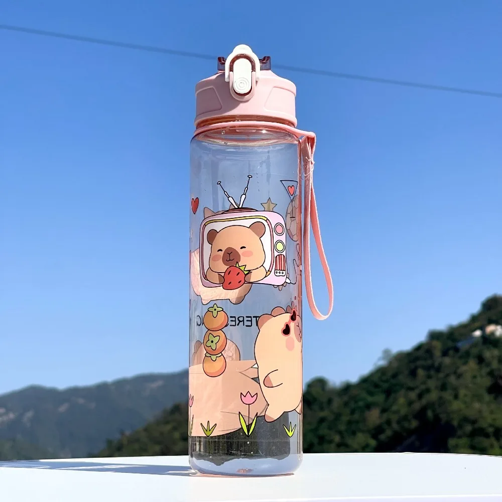 

500ml Capybara Water Bottles Cute Cartoon Transparent Plastic Cup Straw Cup Large Capacity Capybara Drinking Bottle Bubble Tea