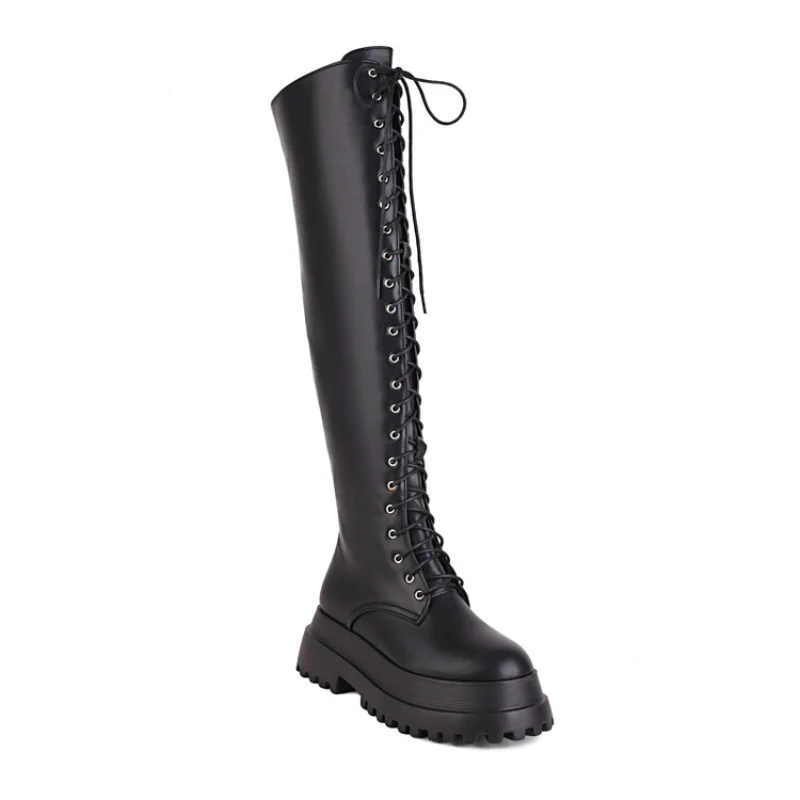 Over-the-Knee Lace-up Christmas womens fashion boots Big size Glossy fabric side zips Carnival boots waterproof boots women