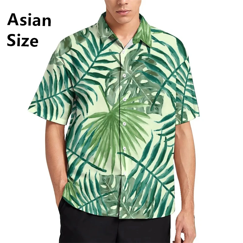 

Plant Printed Hawaiian Beach Mens Shirt Summer Casual Short Sleeve Lapel Tees Holiday Shirts For Men Tropical Tops Clothing