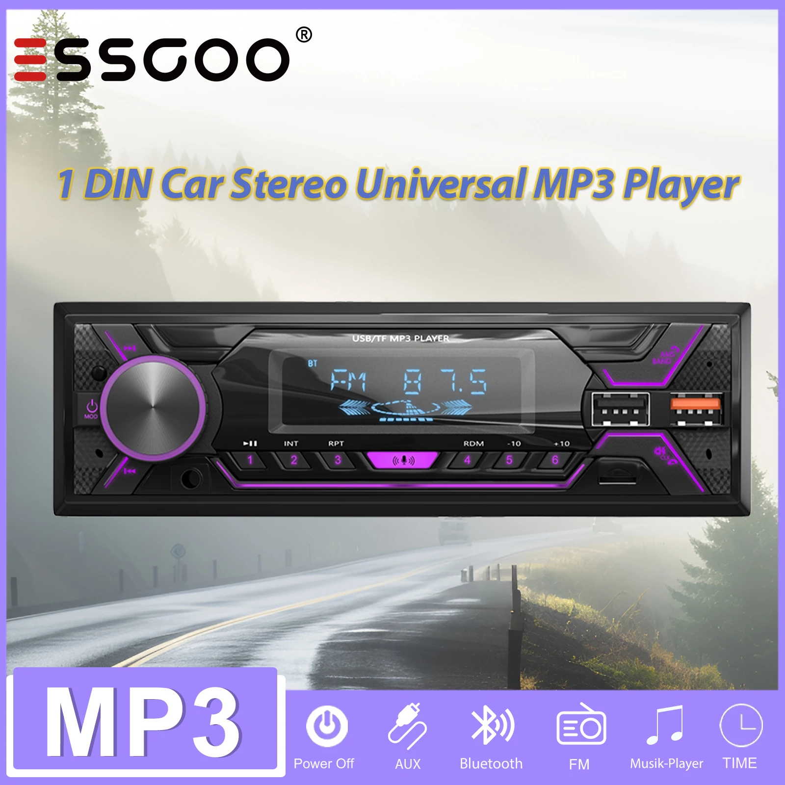 L'autoradio 1-DIN ESSGOO è dotata di funzionalità Bluetooth per chiamate in vivavoce, telecomando, lettore MP3, radio FM, supporta la riproduzione audio in auto, ingresso AUX, ricarica rapida tramite