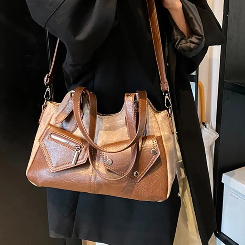 

Retro Denim Shoulder Bag European American Trend Handbag Versatile Casual Underarm Bag Pocket Personality Commuter Tote Bag Hot