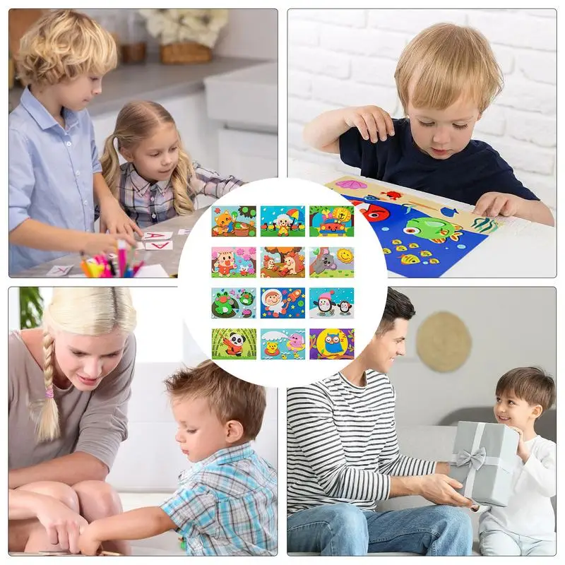 Foam Stickers 12 Sheets 3D Eva Foam Sticker Puzzle Game DIY Animal Handmade Painting 3D Stickers DIY Children Animal Handmade