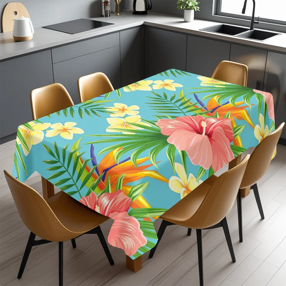 Vibrant Tropical Floral Tablecloth Waterproof Spillproof Table Cover for Dining Room Home Decor