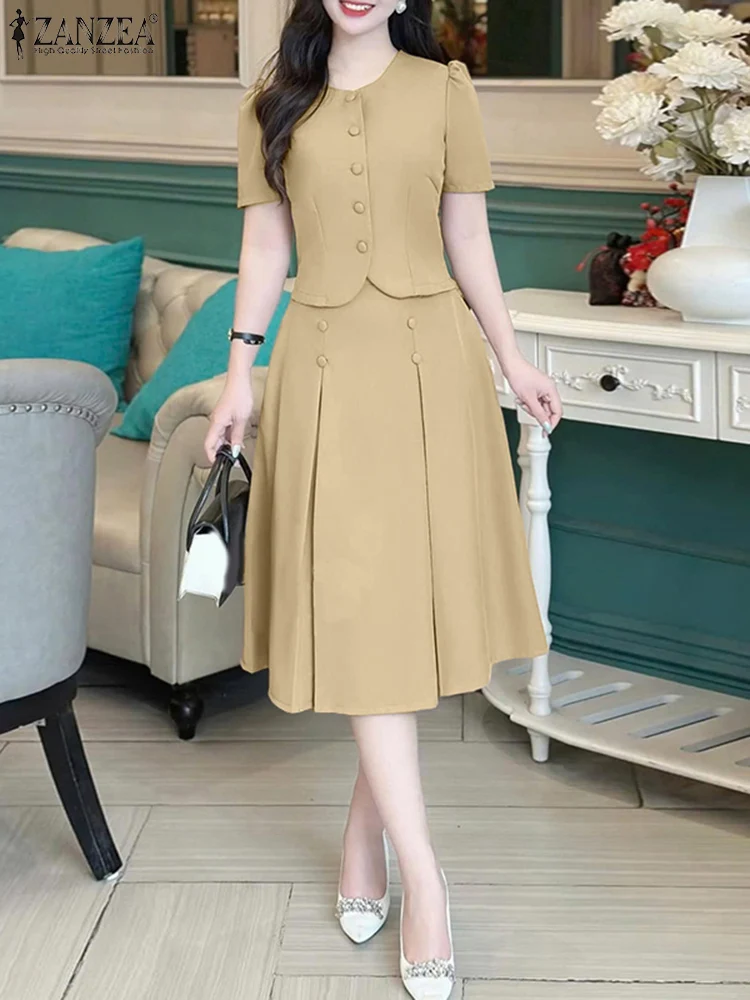 Conjuntos de saias plissadas femininas camisas de manga curta com saias roupas de moda 2025 zanzea casual estilo japonês coreano conjuntos de correspondência