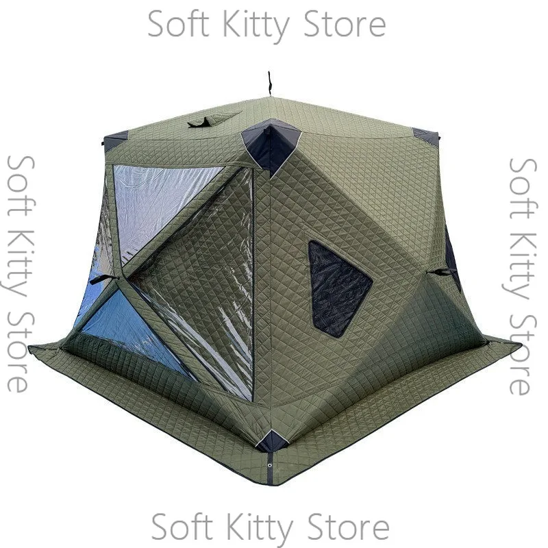 Fully Automatic Winter Ice Fishing Tent with Chimney Hole, Transparent Window, Quick Opening, Portable