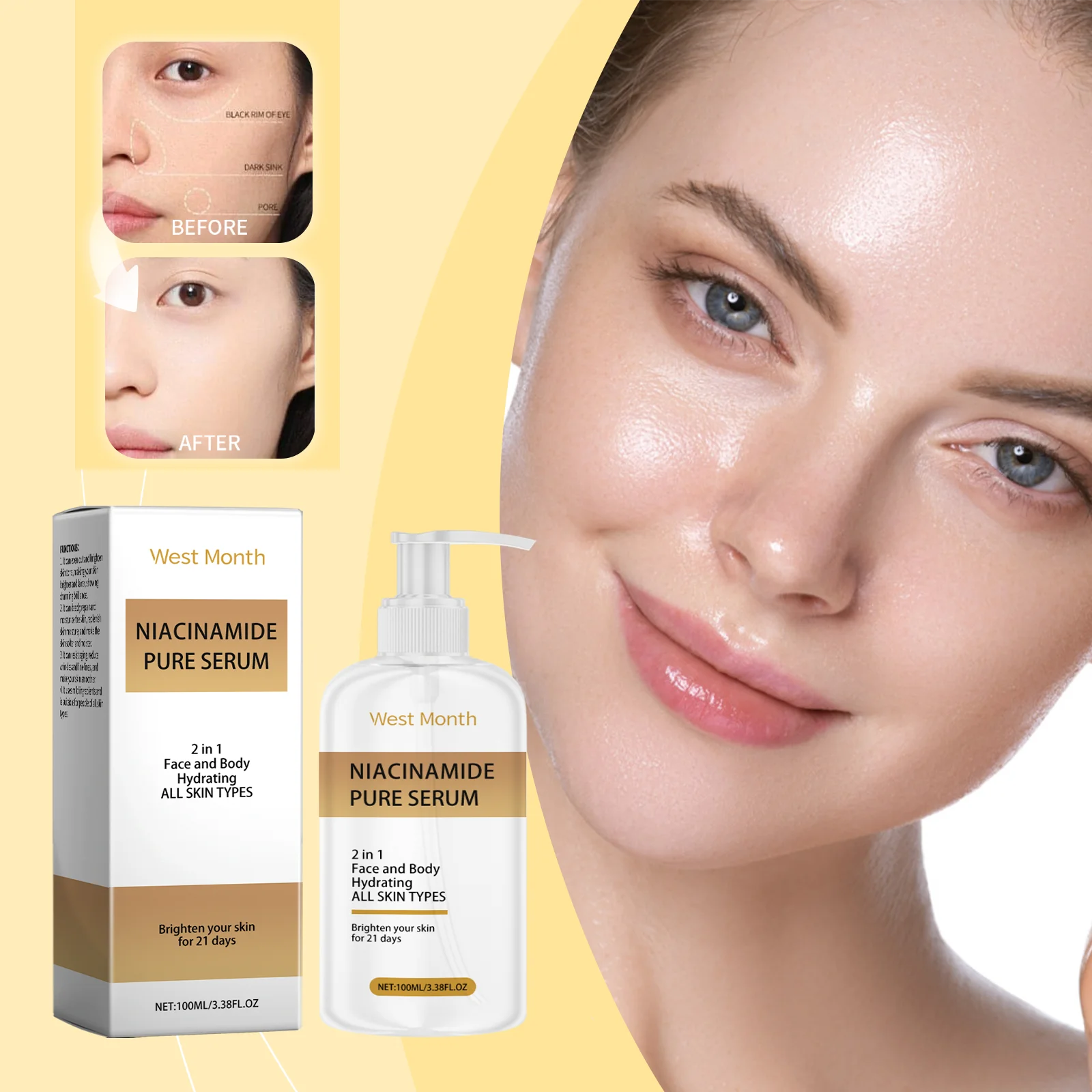 Essência de nicotinamida hidratante, hidratante, iluminadora, nutritiva a pele facial, essência elástica e hidratante para cuidados com a pele