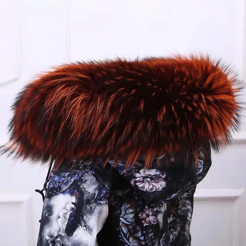 Winter Real Fur Collar Luxury Fur Hood Trims Decor 100% Natural Raccoon Fur Collar Women Men Furry Fur Scarf Fur Scarves