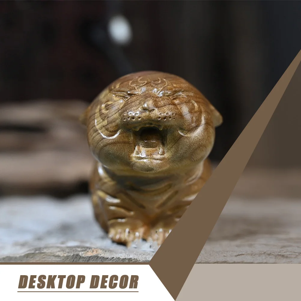 

Pet Golden Nanmu Cute Tiger Ornament Decorations Wood Craft Household Desktop