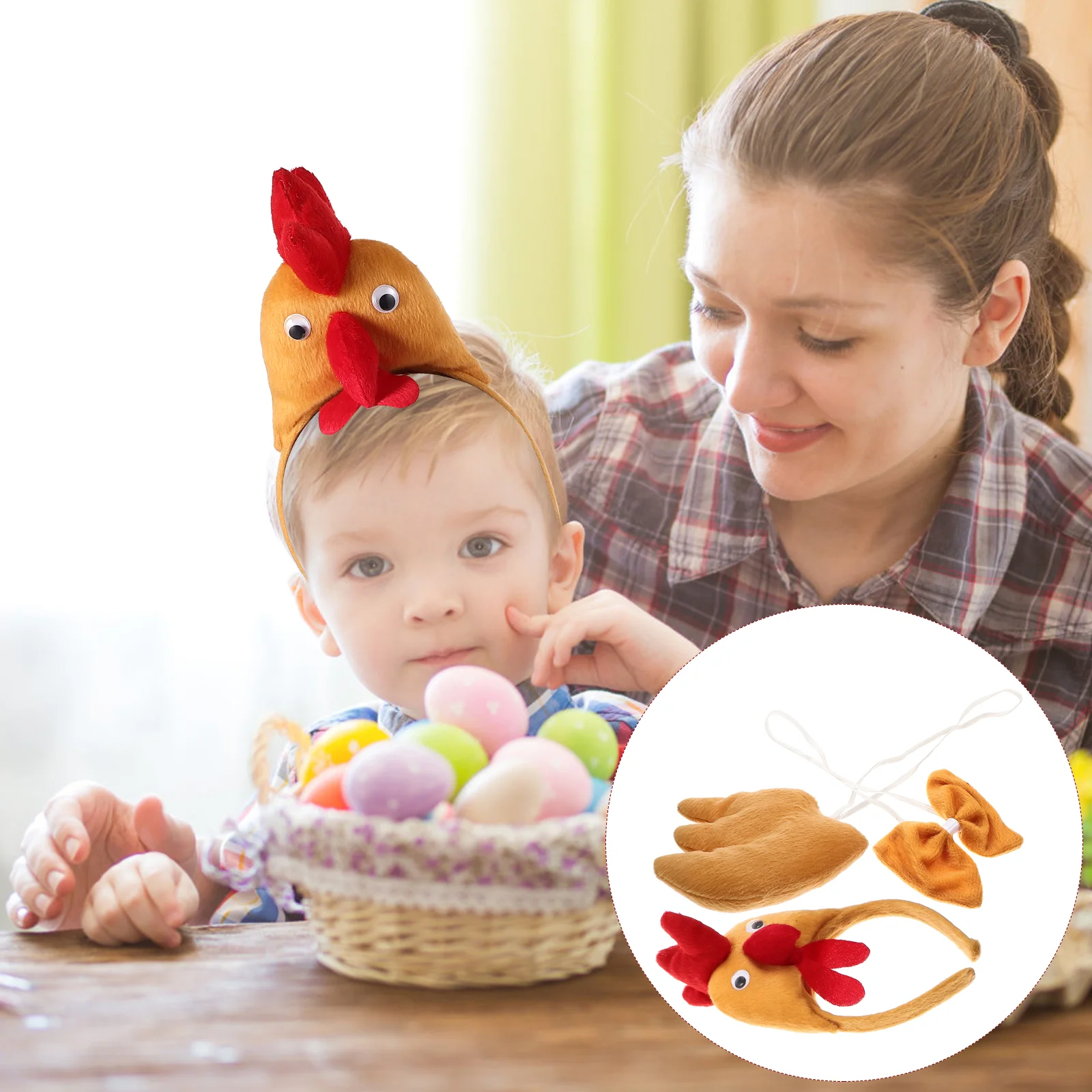 Three-dimensional Chicken Three-piece Set Headpiece Bow Tie Tail Prop Festive Cosplay Accessory Easter