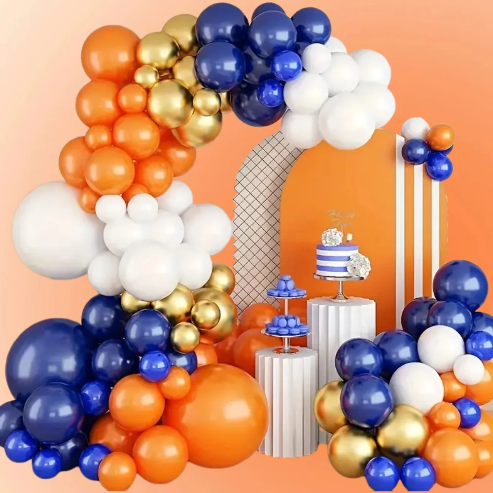 Kit d'arche de guirxiété de ballons, décor de fête préChristophe, anniversaire d'enfants, fête de mariage, fête de Léon, orange, bleu marine, blanc, 110 pièces