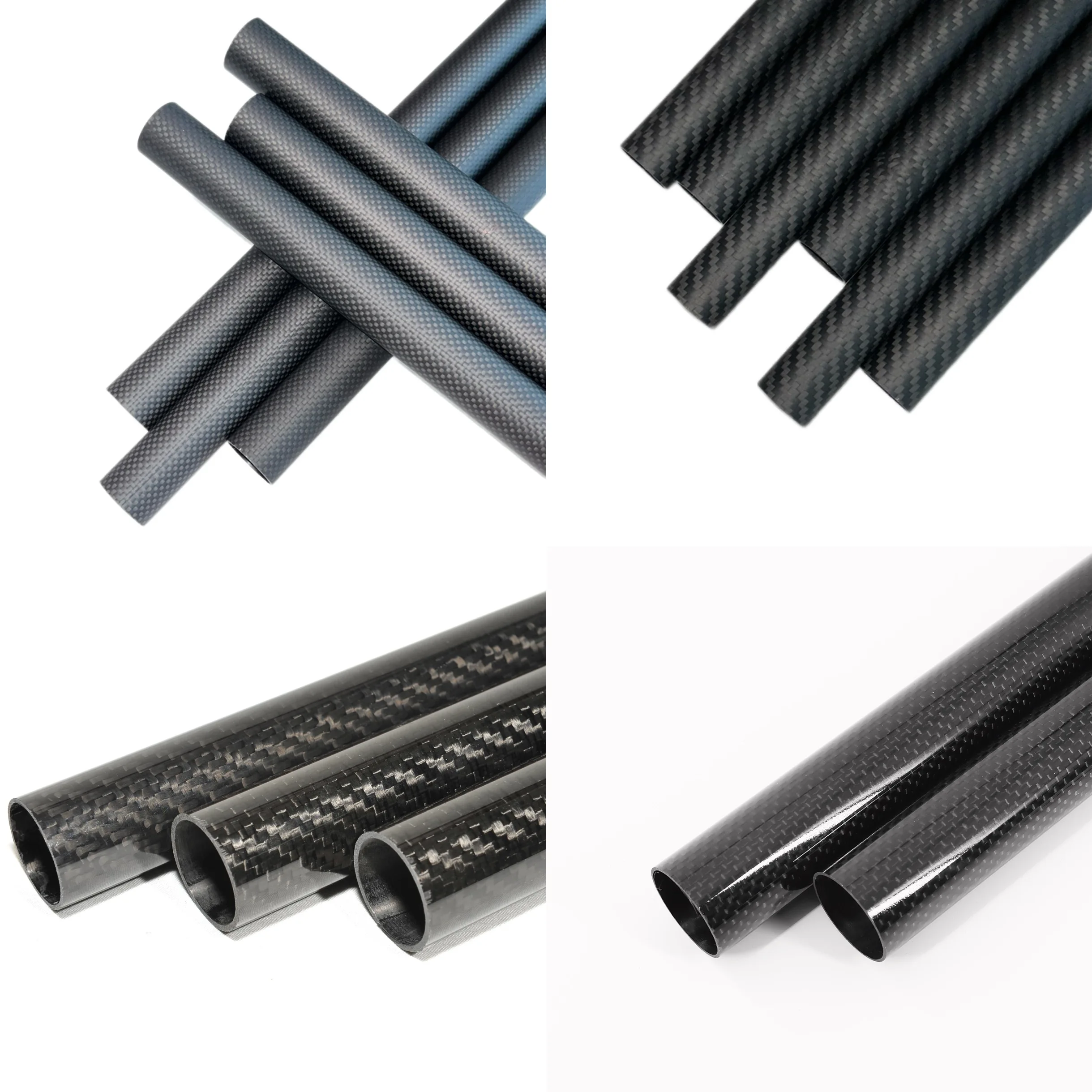 Lengte 500 mm 3k koolstofvezelbuis 80 ~ 114 mm Rolgewikkelde pijp / paal Lichtgewicht Hoge sterkte Fabriek directe verkoop