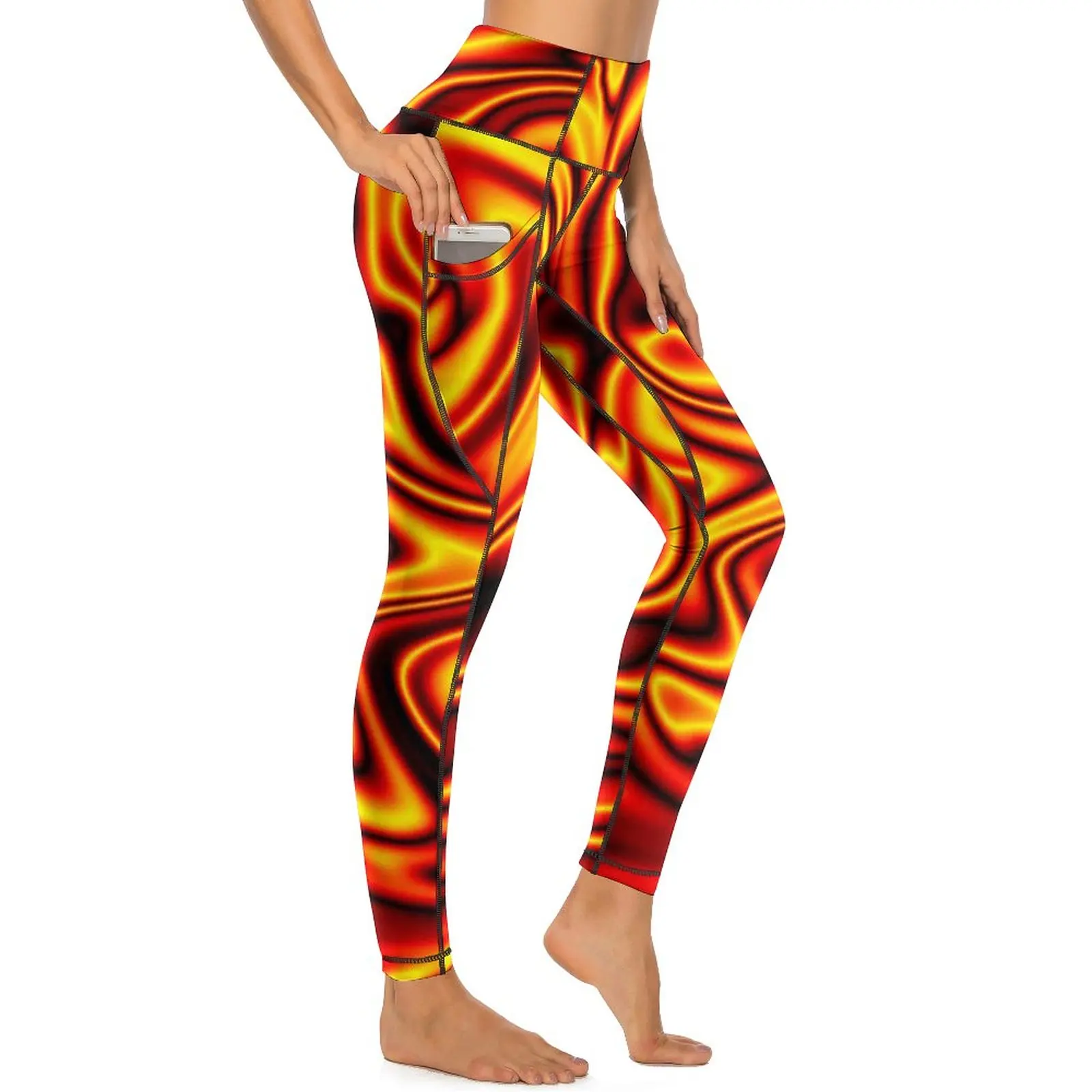 Cienkie legginsy czarne linie Sexy Fireball Print Push Up joga spodnie Vintage elastyczne legginsy damskie na zamówienie Fitness Sport legginsy