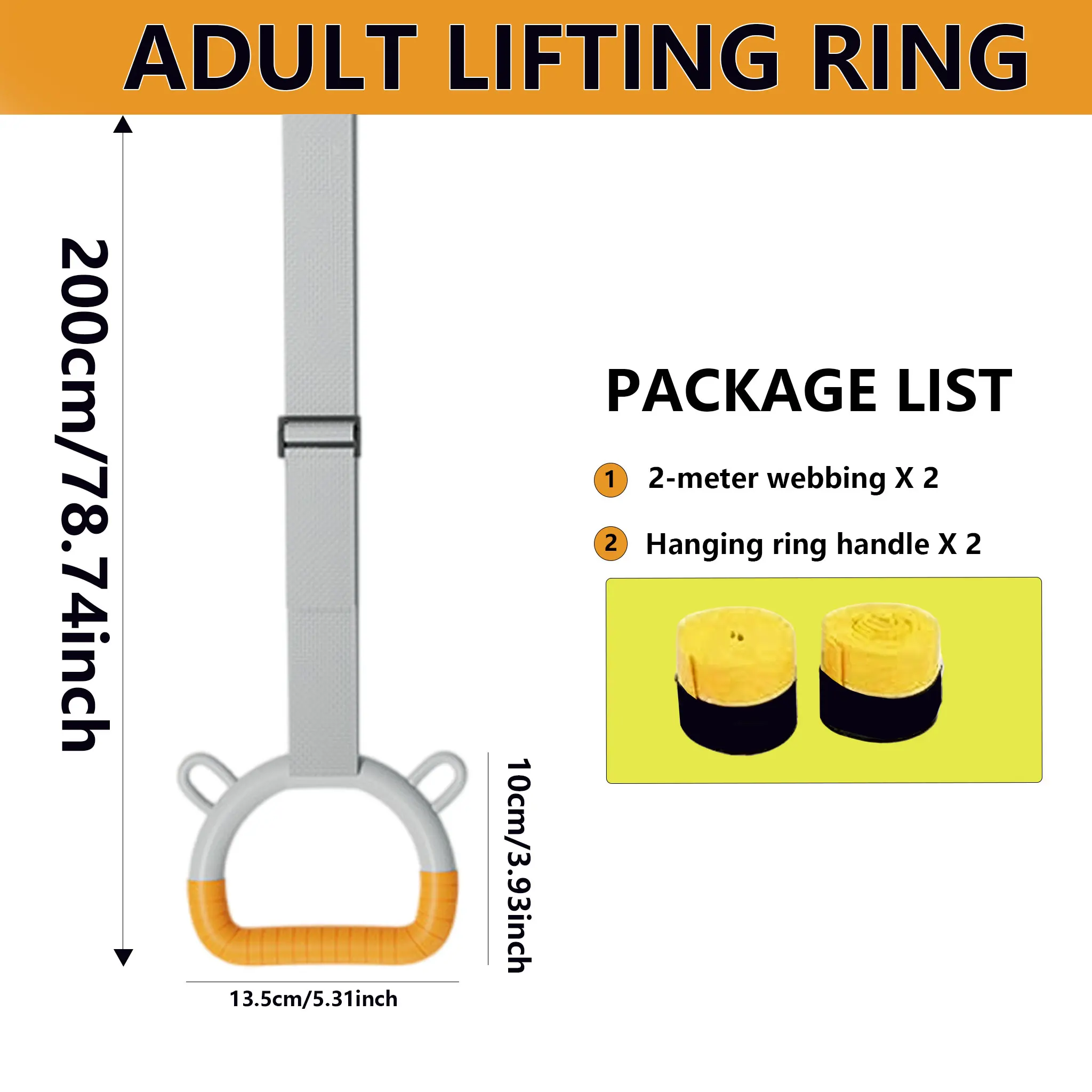 Adult Ring, Fitness Ring Equipment, Pull Up Ring, Adult Home Fitness Ring Without Strike Rod Hanging Rope for Training and Exerc