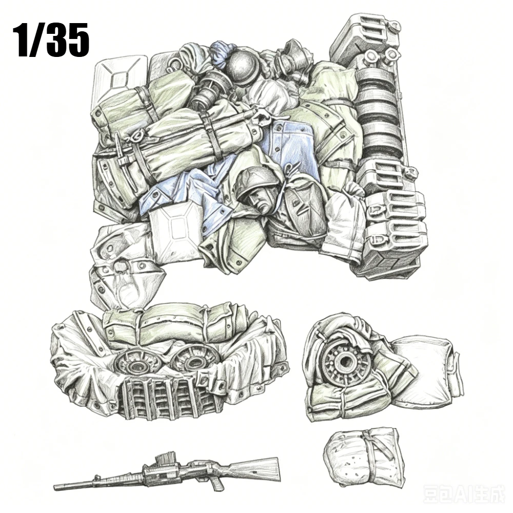 1/35 Size Die-cast Resin Model, Italian Army Combat Vehicle Onboard Equipment Stacks, Unpainted