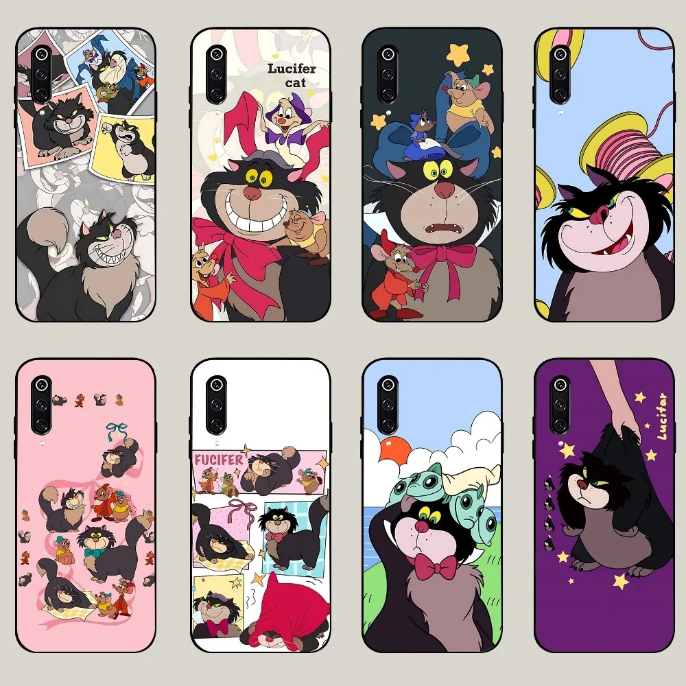 

D-disney Cinderella Lucifer Cat Phone Case For Xiaomi 11 Redmi Note 11 5G 8T 9A 9 10T Note8Pro Note9 12SUltra Black Case