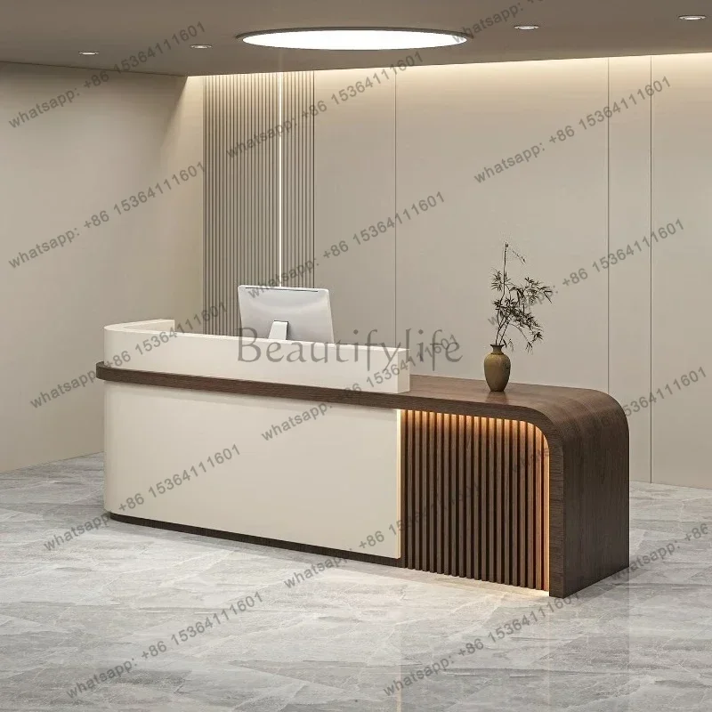 LSNordic Cream Style Beauty Salon Reception Desk Modern Designer High-end Enterprise Reception Counter Hotel Office Furniture FY
