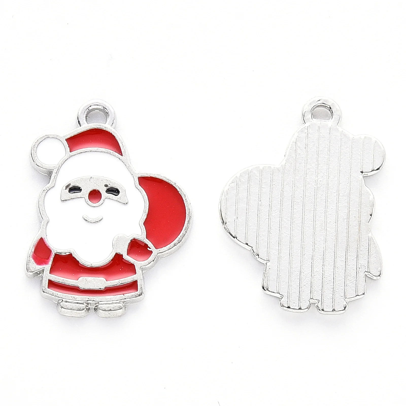 100pcs Metal Enamel Pendants for Christmas Flat Back Santa Claus Platinum Red for Making DIY Jewelry Necklace Bracelet Charm