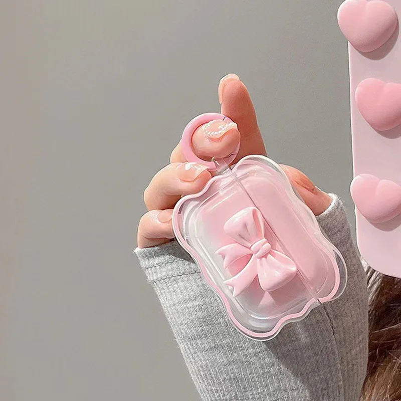 Luxury 3D Bow Wave Case for Apple AirPods Pro 2nd Case Pink Floral Girl Cover for AirPods 4 3 2 1 Wireless Box With Keyring Bags