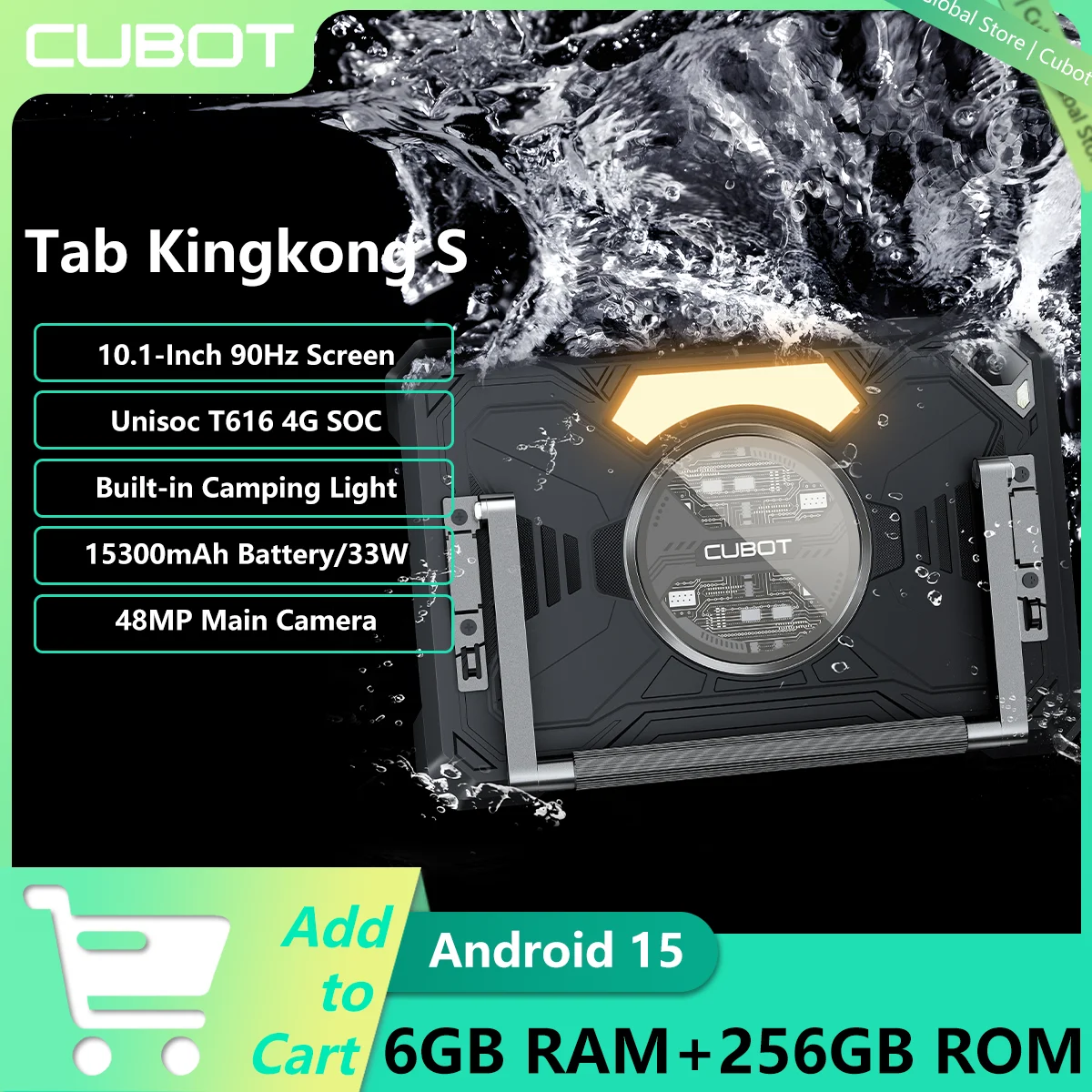 CUBOT Tab Kingkong S 4G Rugged Tablet Unisoc T616 4G 10.1-inch HD+ 90Hz 6GB+256GB 15300mAh Battery 33W Charging 48MP Android 15