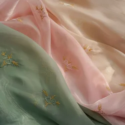 3/5m Spring and Summer Bright Silk Satin Floral Organza Embroidered Fabric for Fairy Dress Clothing Designer Fabric By The Meter