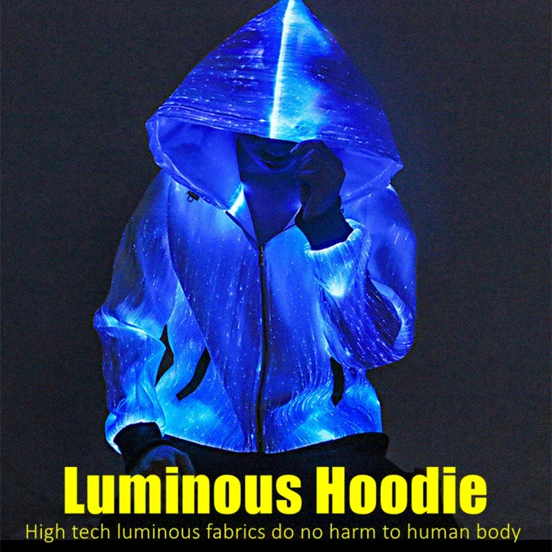 

Lumisonata Men DJ Dance Show Music Festival Nightclub Street Windbreaker Zip UP Hoodie Zipper Led Light up 7 Colors