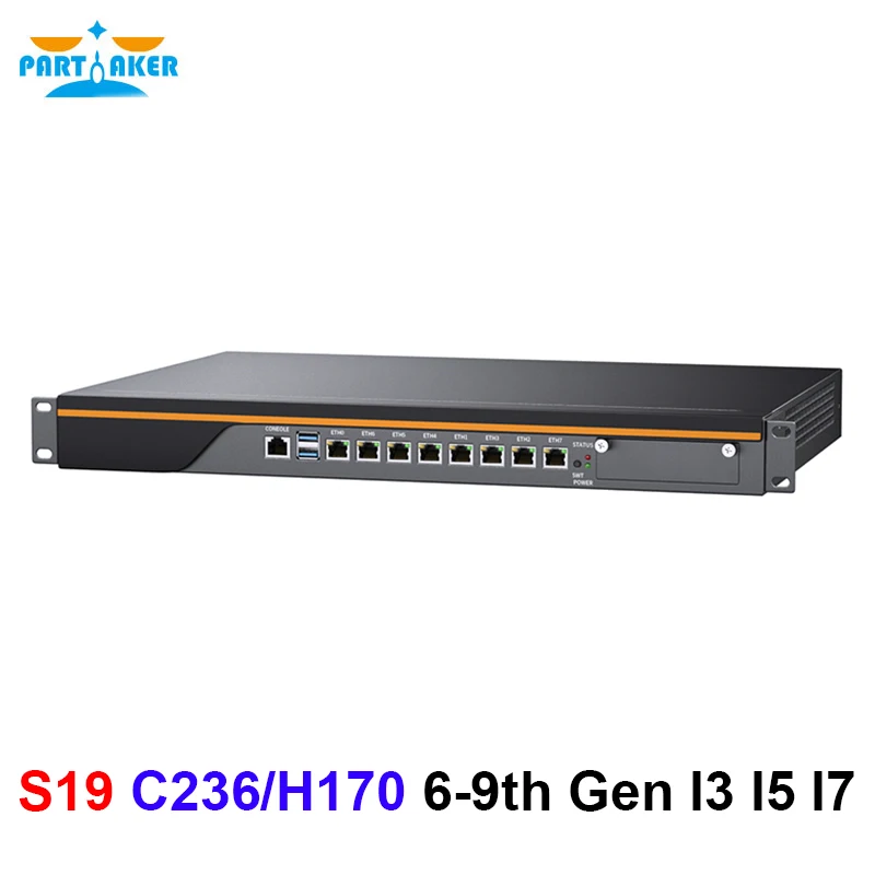 

1U Rackmount LGA1151 Firewall Appliance i7 9700 i5 9400 i3 9100 E3-1245V5 8 LAN 2/4 10G SFP pfSense OPNsense Mikrotik Server