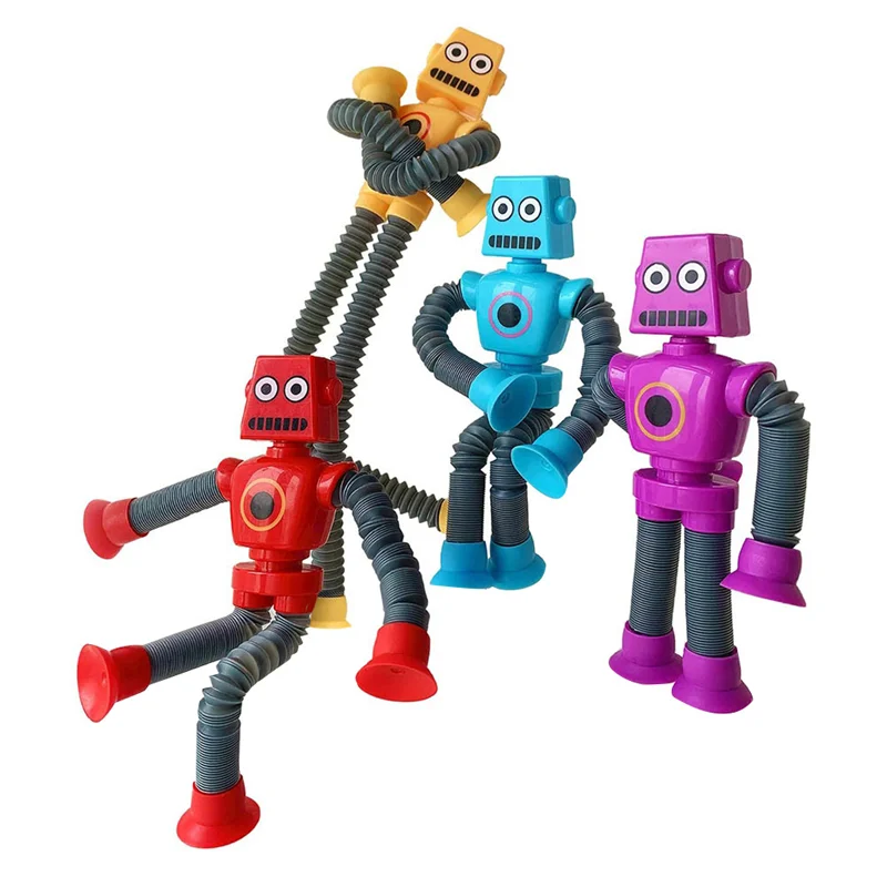 4Pc Telescopic Suction Cup Robot Toy Cartoon Puzzle Suction Cup Parent-Child Interactive Decompression Toy with Light