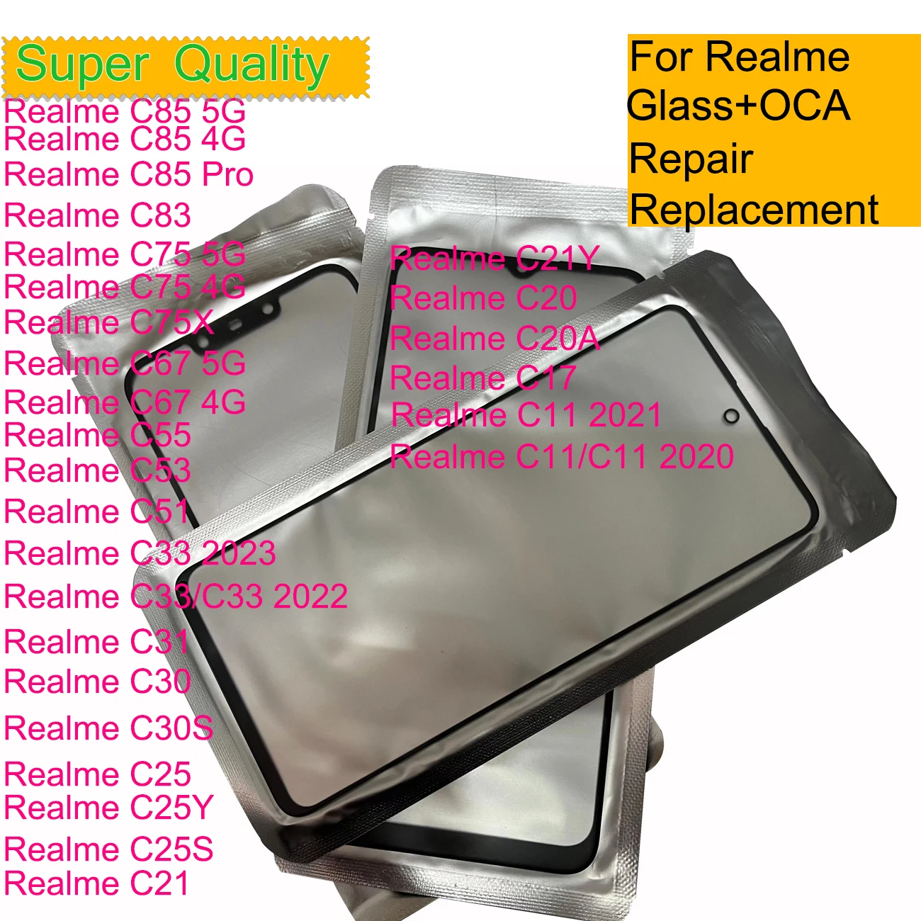 10 szt. Szkło ochronne ekranu dotykowego z OCA do Realme C85 Pro C83 C75 C75X C73 C71 C55 C53 C51 C35 C33 C67 C65 C63