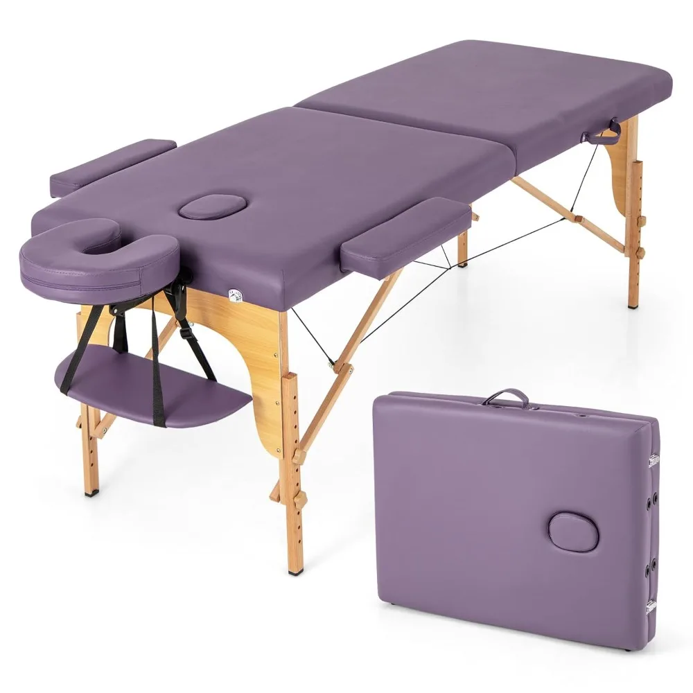 

Massage Table, Portable Massage Bed w/Carrying Case, 2-Section Salon Spa Facial Care Tattoo Bed, Height Adjustable, Customized