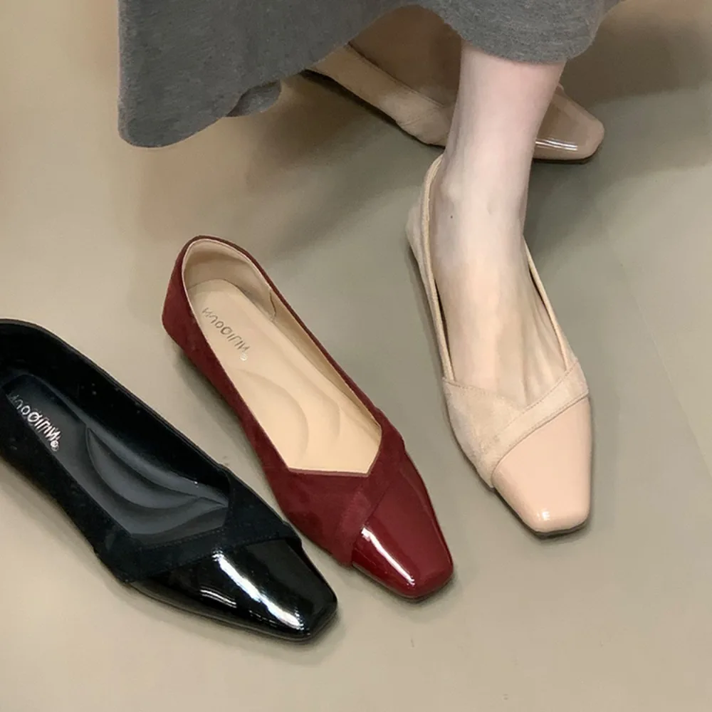 

Low Heels Women Flats Pink Black Pure Color Suede Leather Pointed Toe Office Lady Flat Heel Shoes Casual Single Shoes