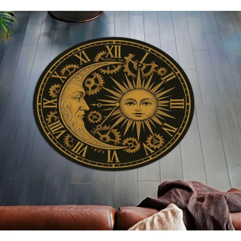 Mystical Round Sun and Moon Rug Celestial Zodiac Design with Clockwork Details Gothic Astrology Home Decor Rug So Fashionable